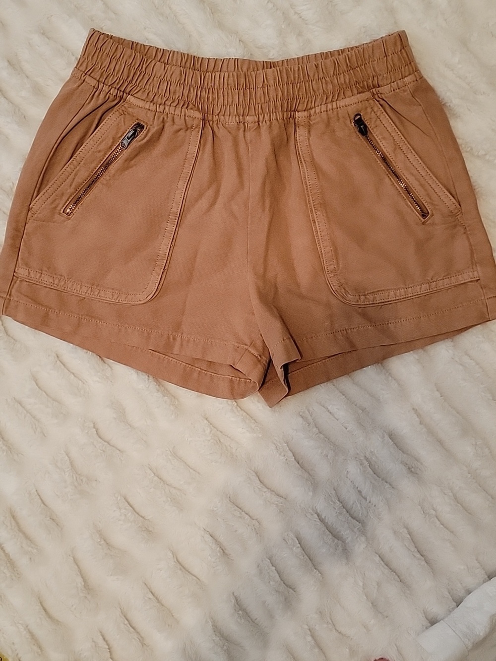 aerie Tan Elastic-Waist Utility Mini Shorts